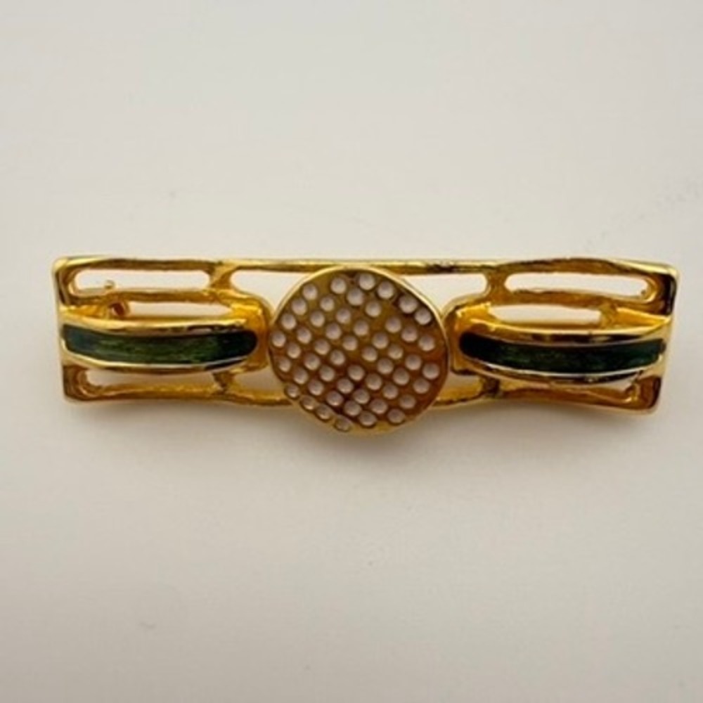 Dotty Smith Vintage Enamel Bar Brooch Gold Tone Geometric Polka Dot Design